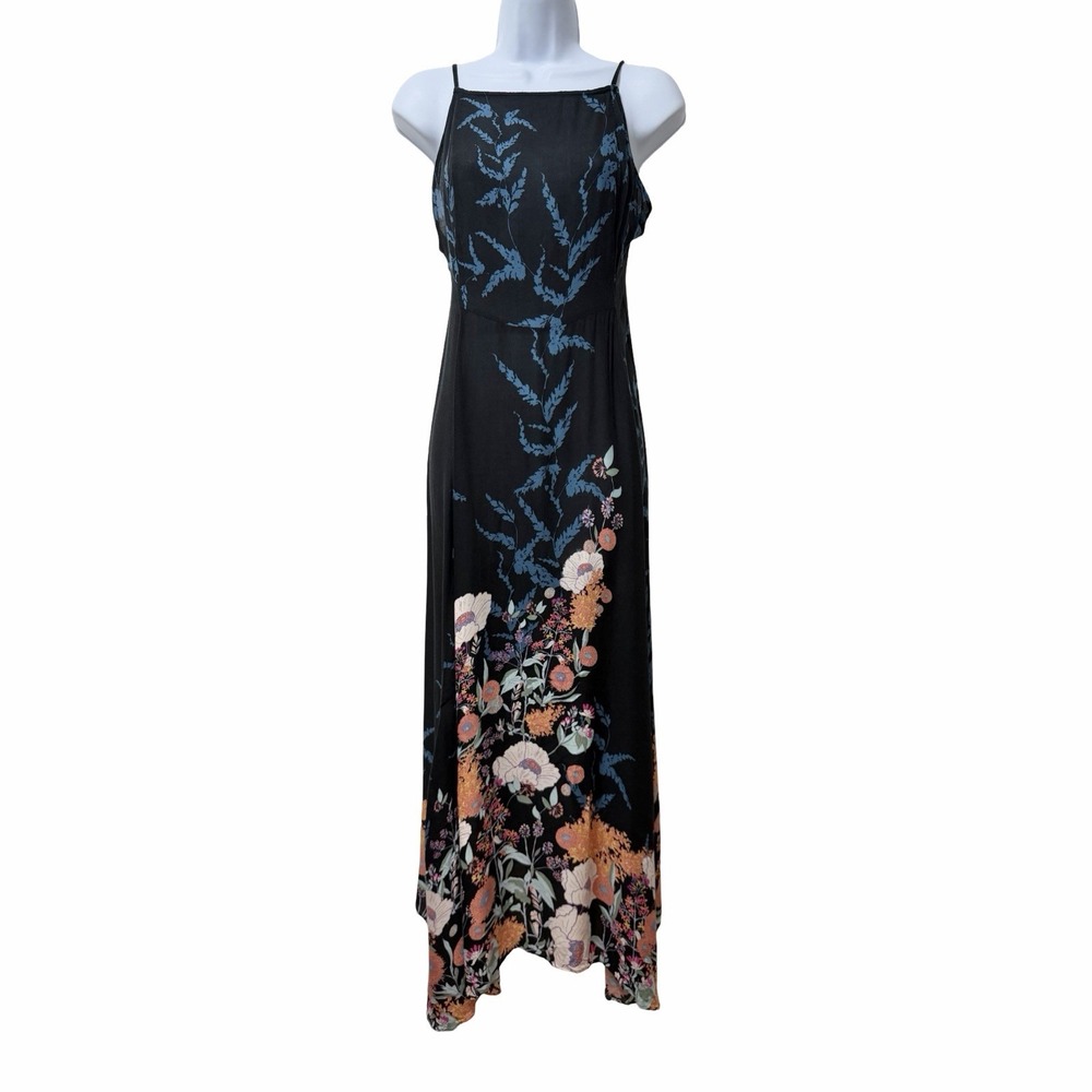 Free People Embrace It Floral Spaghetti Strap Maxi Dress Size S Black Bohemian